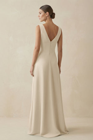V - Neck A - Line Chiffon Ruffled Bridesmaid Dress in Champagne - KissProm Bridesmaid Dresses
