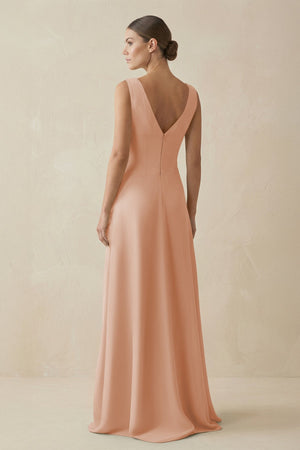 V - Neck A - Line Chiffon Ruffled Bridesmaid Dress in Champagne Rose - KissProm Bridesmaid Dresses