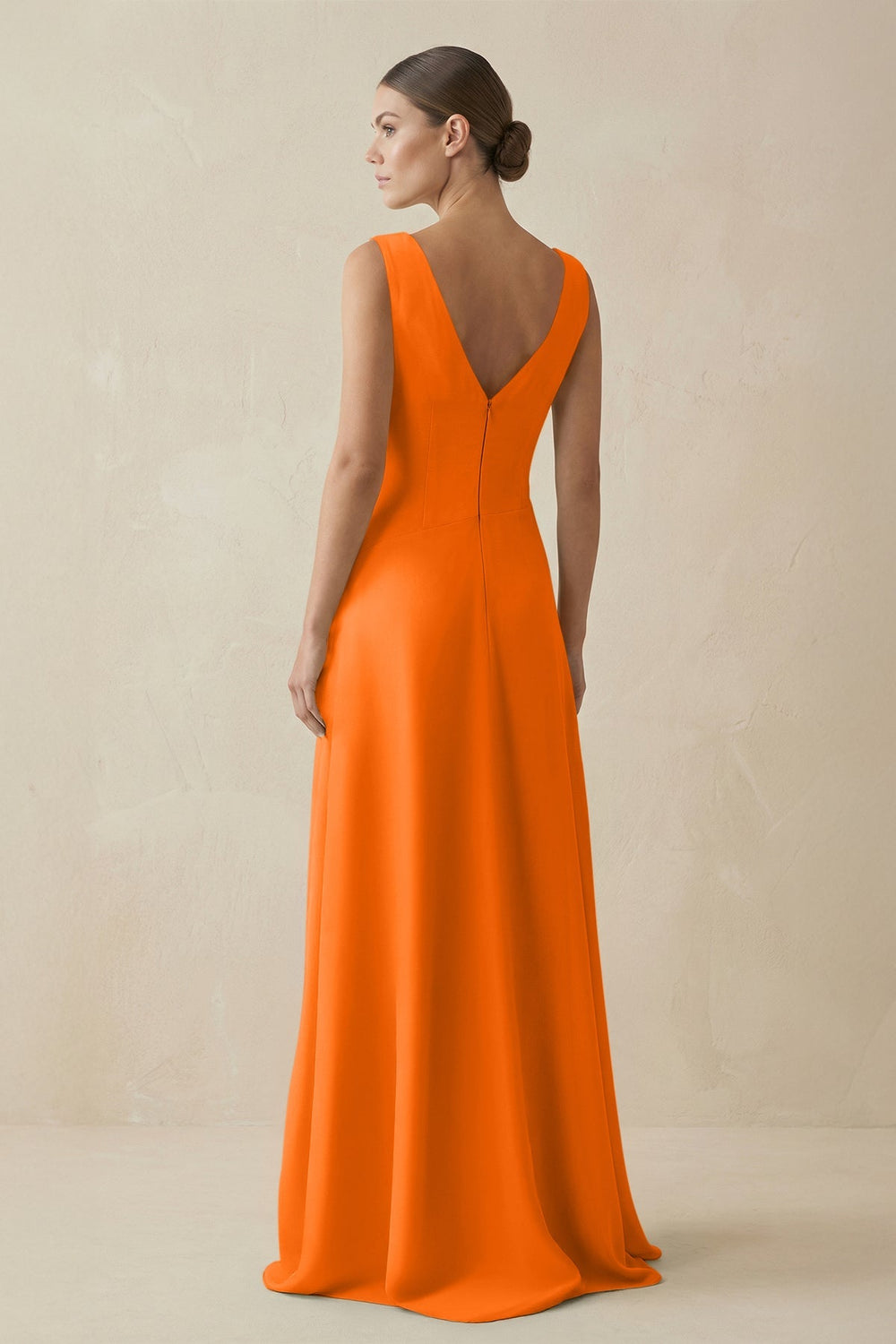 V - Neck A - Line Chiffon Ruffled Bridesmaid Dress in Cinnamon - KissProm Bridesmaid Dresses