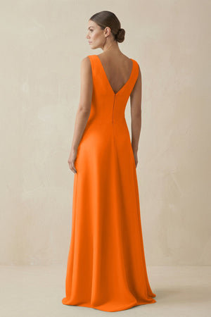 V - Neck A - Line Chiffon Ruffled Bridesmaid Dress in Cinnamon - KissProm Bridesmaid Dresses