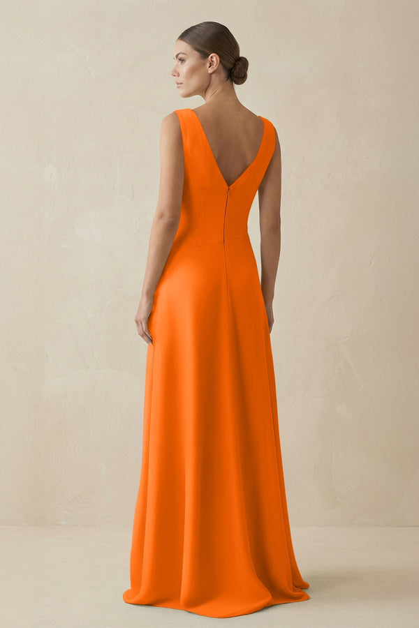 V - Neck A - Line Chiffon Ruffled Bridesmaid Dress in Cinnamon - KissProm Bridesmaid Dresses