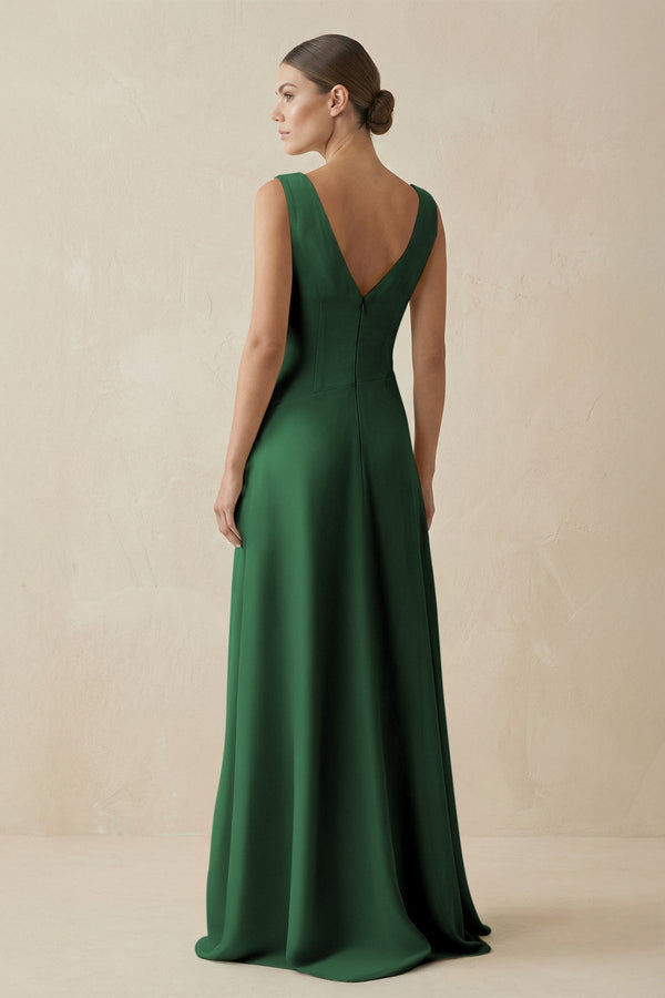 V - Neck A - Line Chiffon Ruffled Bridesmaid Dress in Dark Green - KissProm Bridesmaid Dresses