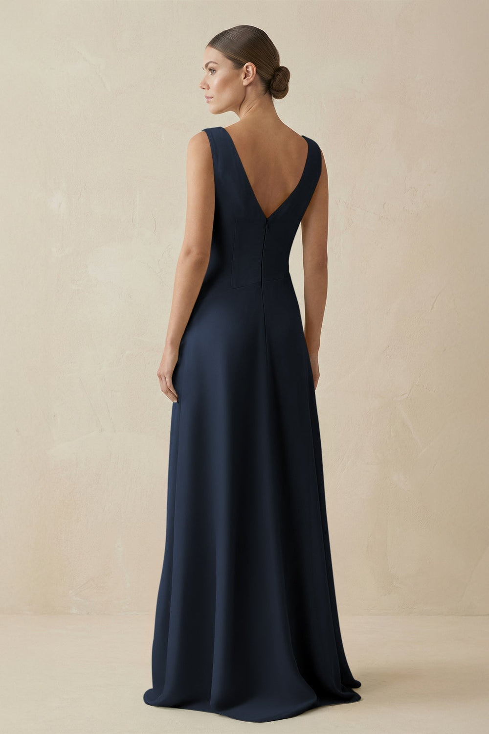 V - Neck A - Line Chiffon Ruffled Bridesmaid Dress in Dark Navy - KissProm Bridesmaid Dresses