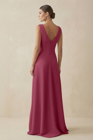 V - Neck A - Line Chiffon Ruffled Bridesmaid Dress in Desert Rose - KissProm Bridesmaid Dresses