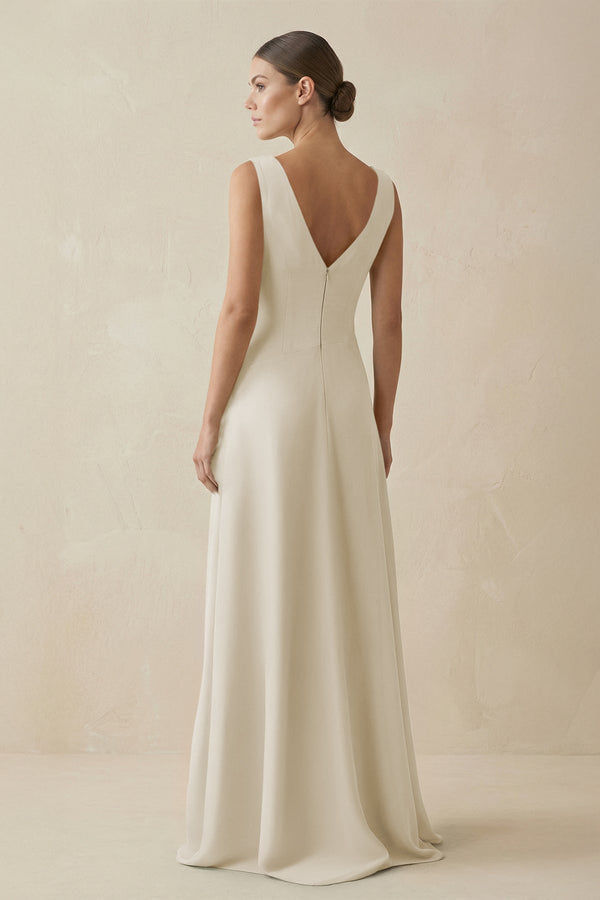V - Neck A - Line Chiffon Ruffled Bridesmaid Dress in Dove Gray - KissProm Bridesmaid Dresses