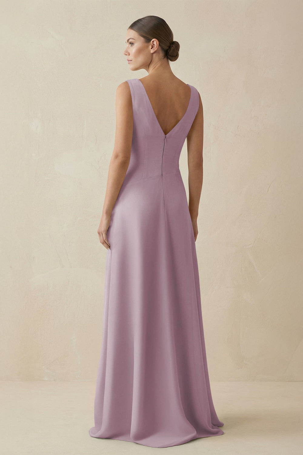 V - Neck A - Line Chiffon Ruffled Bridesmaid Dress in Dusk - KissProm Bridesmaid Dresses
