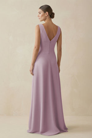 V - Neck A - Line Chiffon Ruffled Bridesmaid Dress in Dusk - KissProm Bridesmaid Dresses