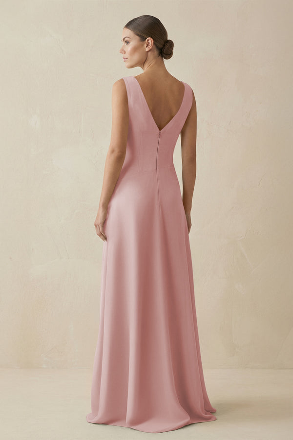 V - Neck A - Line Chiffon Ruffled Bridesmaid Dress in Dusty Rose - KissProm Bridesmaid Dresses