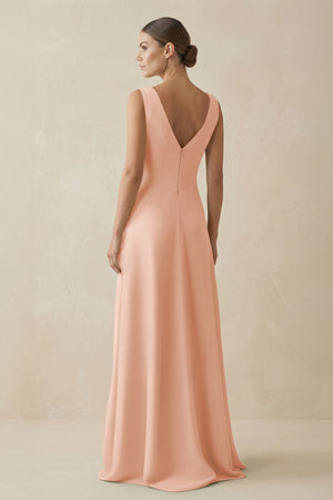 V - Neck A - Line Chiffon Ruffled Bridesmaid Dress in English Rose - KissProm Bridesmaid Dresses