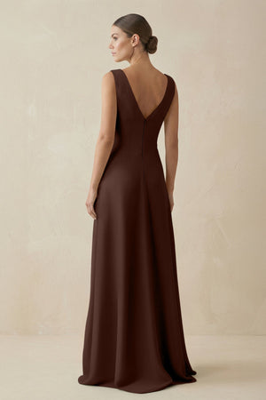 V - Neck A - Line Chiffon Ruffled Bridesmaid Dress in Espresso - KissProm Bridesmaid Dresses