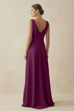 V - Neck A - Line Chiffon Ruffled Bridesmaid Dress in Fig - KissProm Bridesmaid Dresses