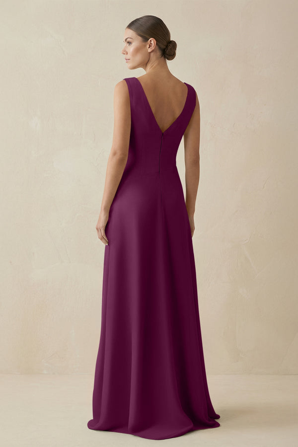 V - Neck A - Line Chiffon Ruffled Bridesmaid Dress in Fig - KissProm Bridesmaid Dresses