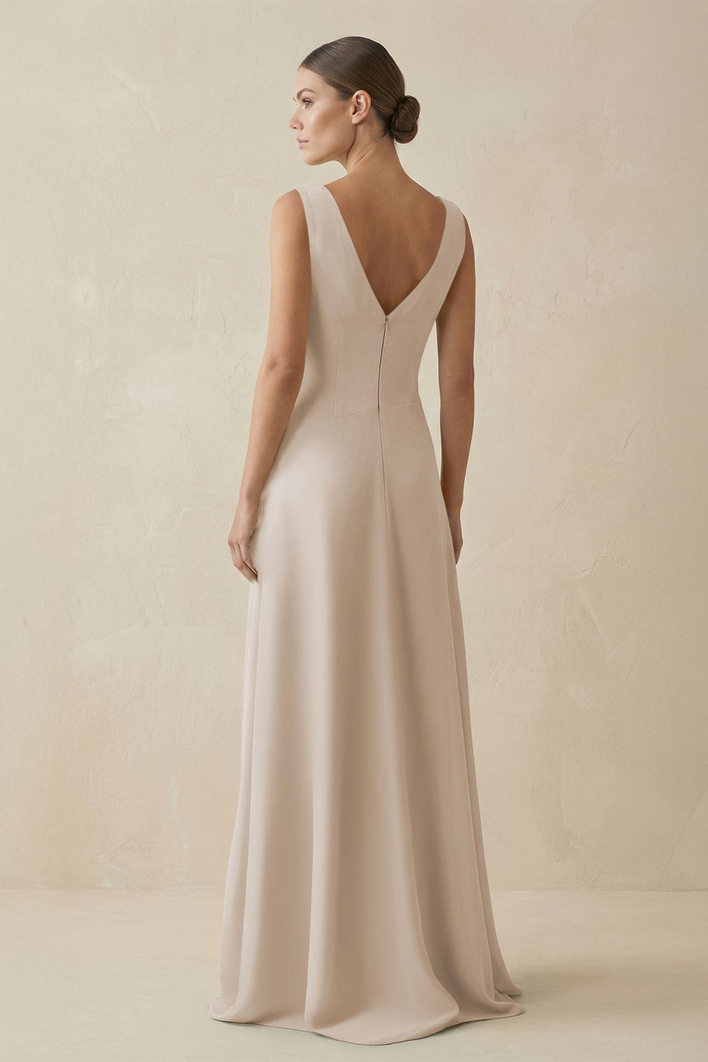 V - Neck A - Line Chiffon Ruffled Bridesmaid Dress in Frost - KissProm Bridesmaid Dresses