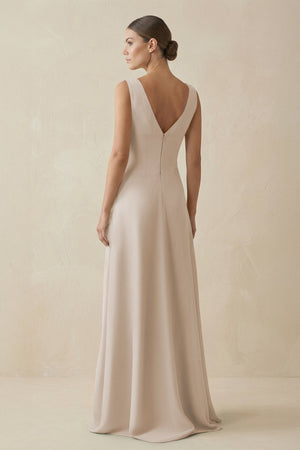 V - Neck A - Line Chiffon Ruffled Bridesmaid Dress in Frost - KissProm Bridesmaid Dresses