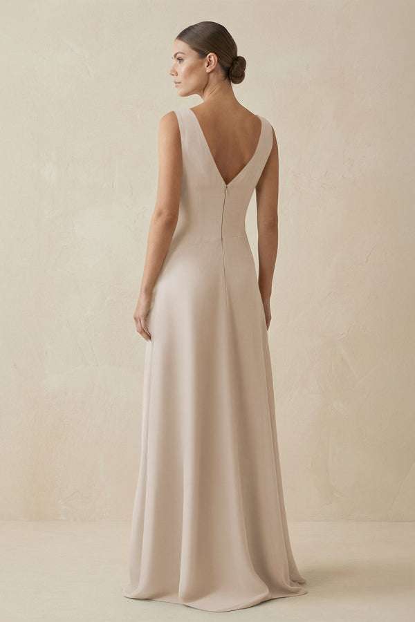 V - Neck A - Line Chiffon Ruffled Bridesmaid Dress in Frost - KissProm Bridesmaid Dresses
