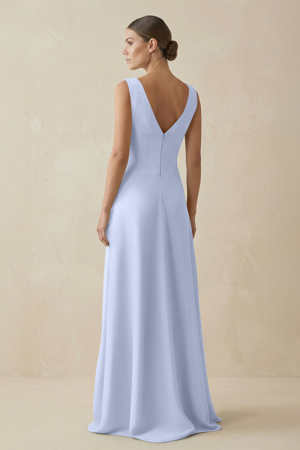 V - Neck A - Line Chiffon Ruffled Bridesmaid Dress in Ice - KissProm Bridesmaid Dresses