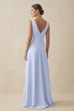 V - Neck A - Line Chiffon Ruffled Bridesmaid Dress in Ice - KissProm Bridesmaid Dresses