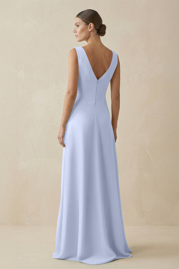 V - Neck A - Line Chiffon Ruffled Bridesmaid Dress in Ice - KissProm Bridesmaid Dresses