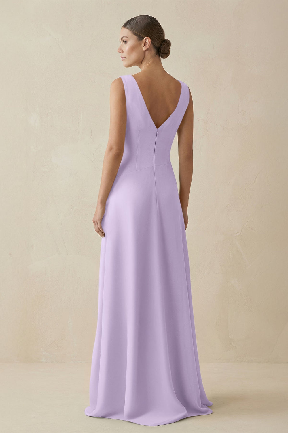 V - Neck A - Line Chiffon Ruffled Bridesmaid Dress in Lavender - KissProm Bridesmaid Dresses
