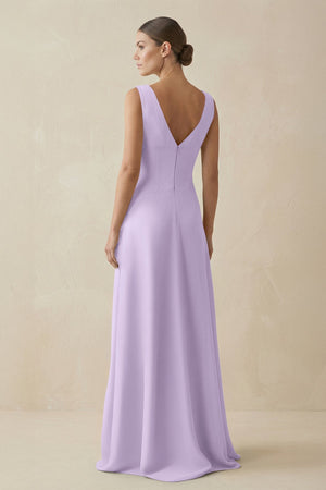 V - Neck A - Line Chiffon Ruffled Bridesmaid Dress in Lavender - KissProm Bridesmaid Dresses