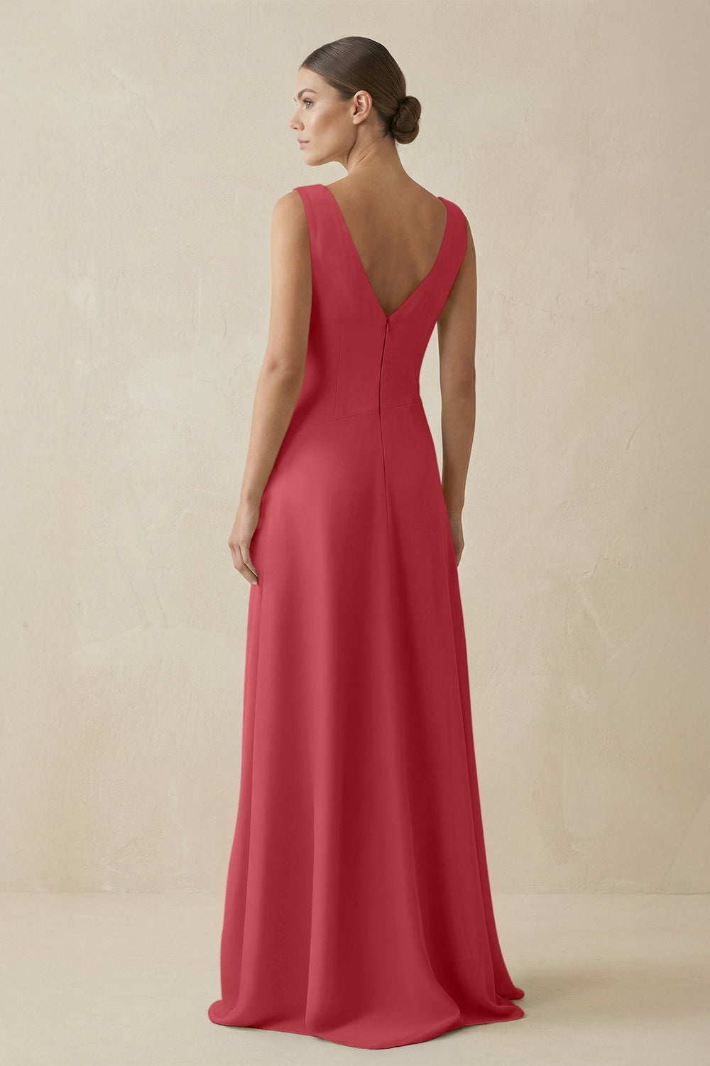 V - Neck A - Line Chiffon Ruffled Bridesmaid Dress in Merlot - KissProm Bridesmaid Dresses