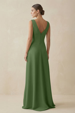 V - Neck A - Line Chiffon Ruffled Bridesmaid Dress in Moss - KissProm Bridesmaid Dresses