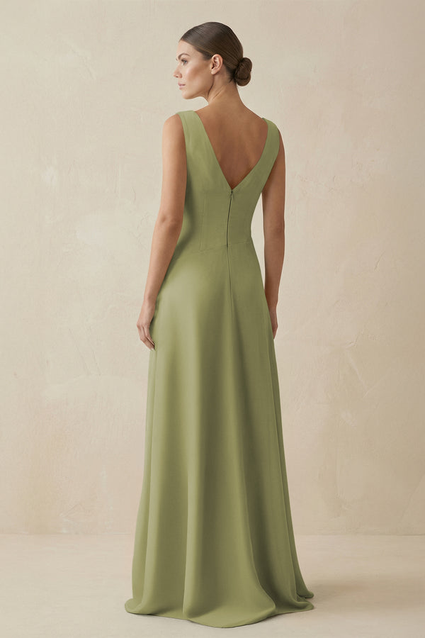 V - Neck A - Line Chiffon Ruffled Bridesmaid Dress in Moss Green - KissProm Bridesmaid Dresses