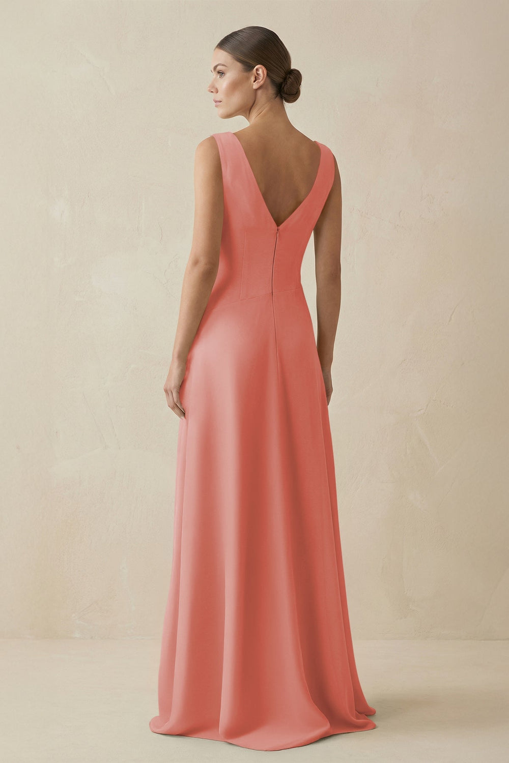V - Neck A - Line Chiffon Ruffled Bridesmaid Dress in Mulberry - KissProm Bridesmaid Dresses
