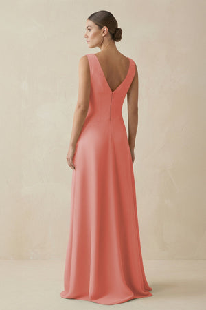 V - Neck A - Line Chiffon Ruffled Bridesmaid Dress in Mulberry - KissProm Bridesmaid Dresses