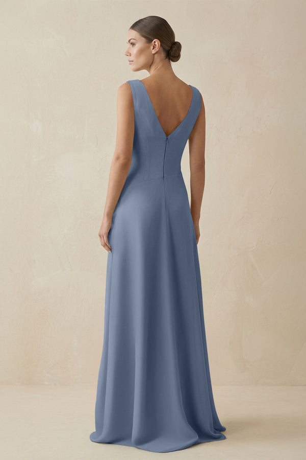 V - Neck A - Line Chiffon Ruffled Bridesmaid Dress in Neptune - KissProm Bridesmaid Dresses