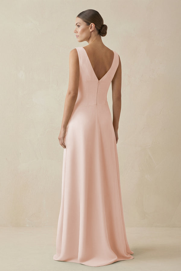V - Neck A - Line Chiffon Ruffled Bridesmaid Dress in Pale Blush - KissProm Bridesmaid Dresses
