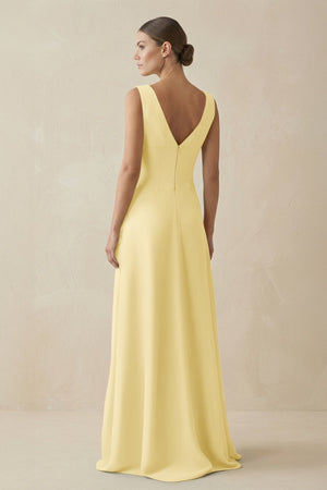 V - Neck A - Line Chiffon Ruffled Bridesmaid Dress in Pastel Yellow - KissProm Bridesmaid Dresses