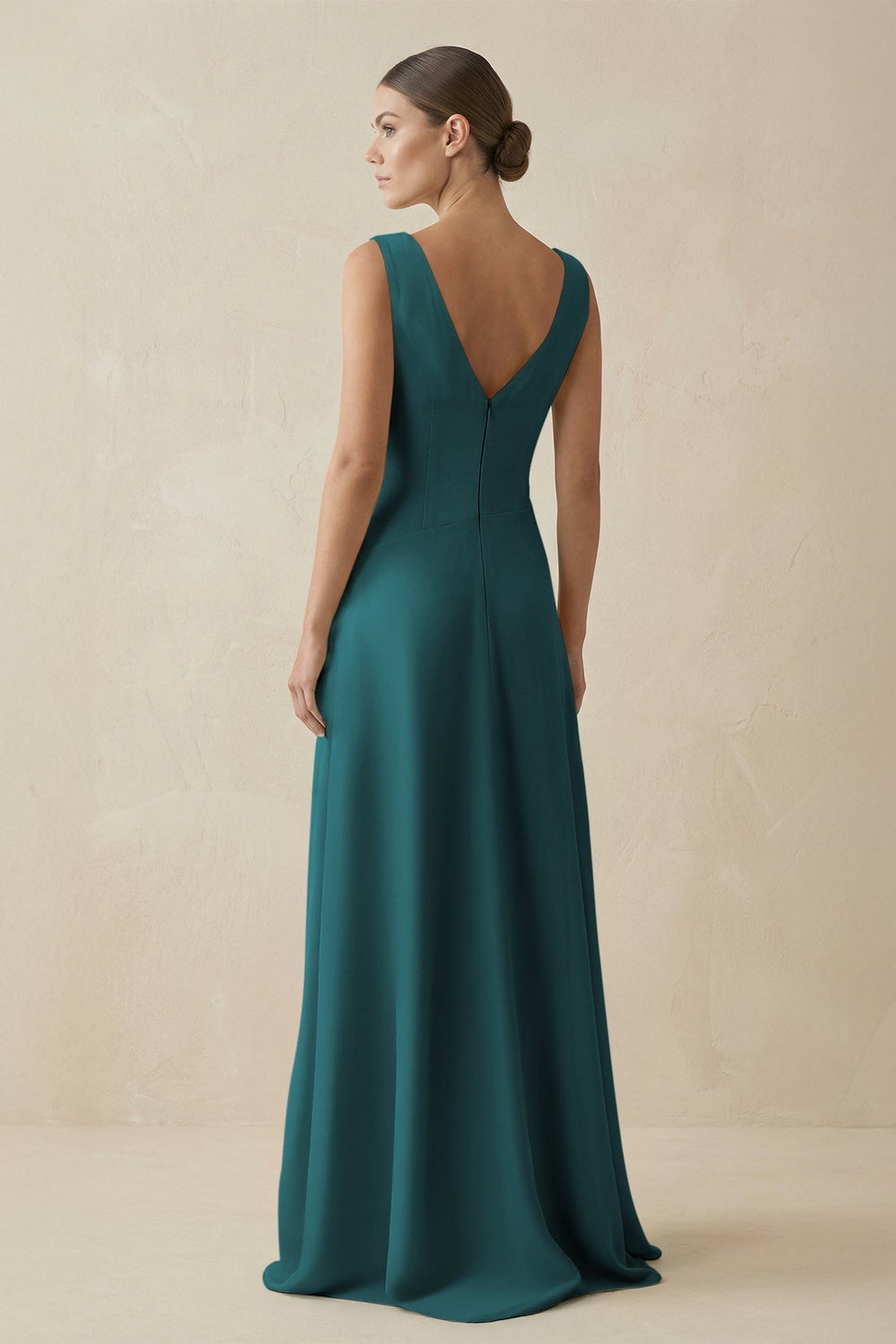 V - Neck A - Line Chiffon Ruffled Bridesmaid Dress in Pine - KissProm Bridesmaid Dresses