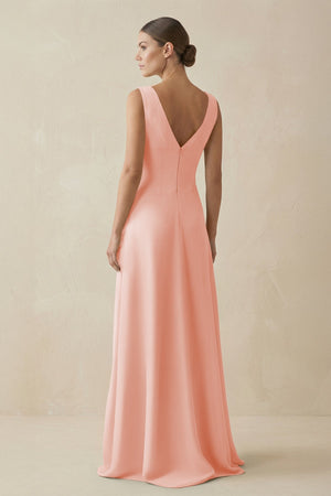 V - Neck A - Line Chiffon Ruffled Bridesmaid Dress in Rose Petal - KissProm Bridesmaid Dresses