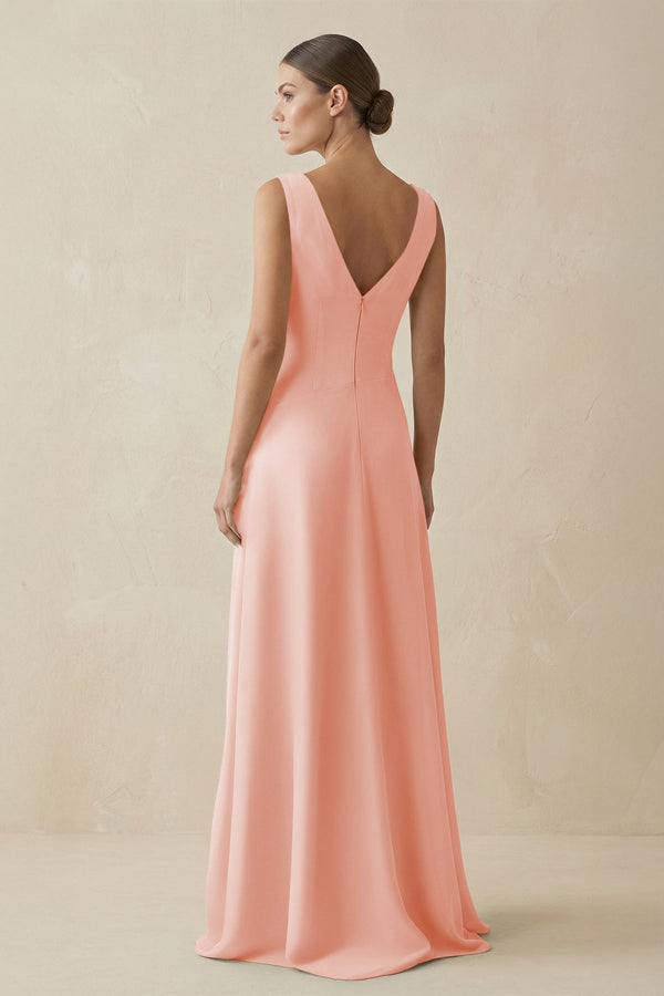 V - Neck A - Line Chiffon Ruffled Bridesmaid Dress in Rose Petal - KissProm Bridesmaid Dresses