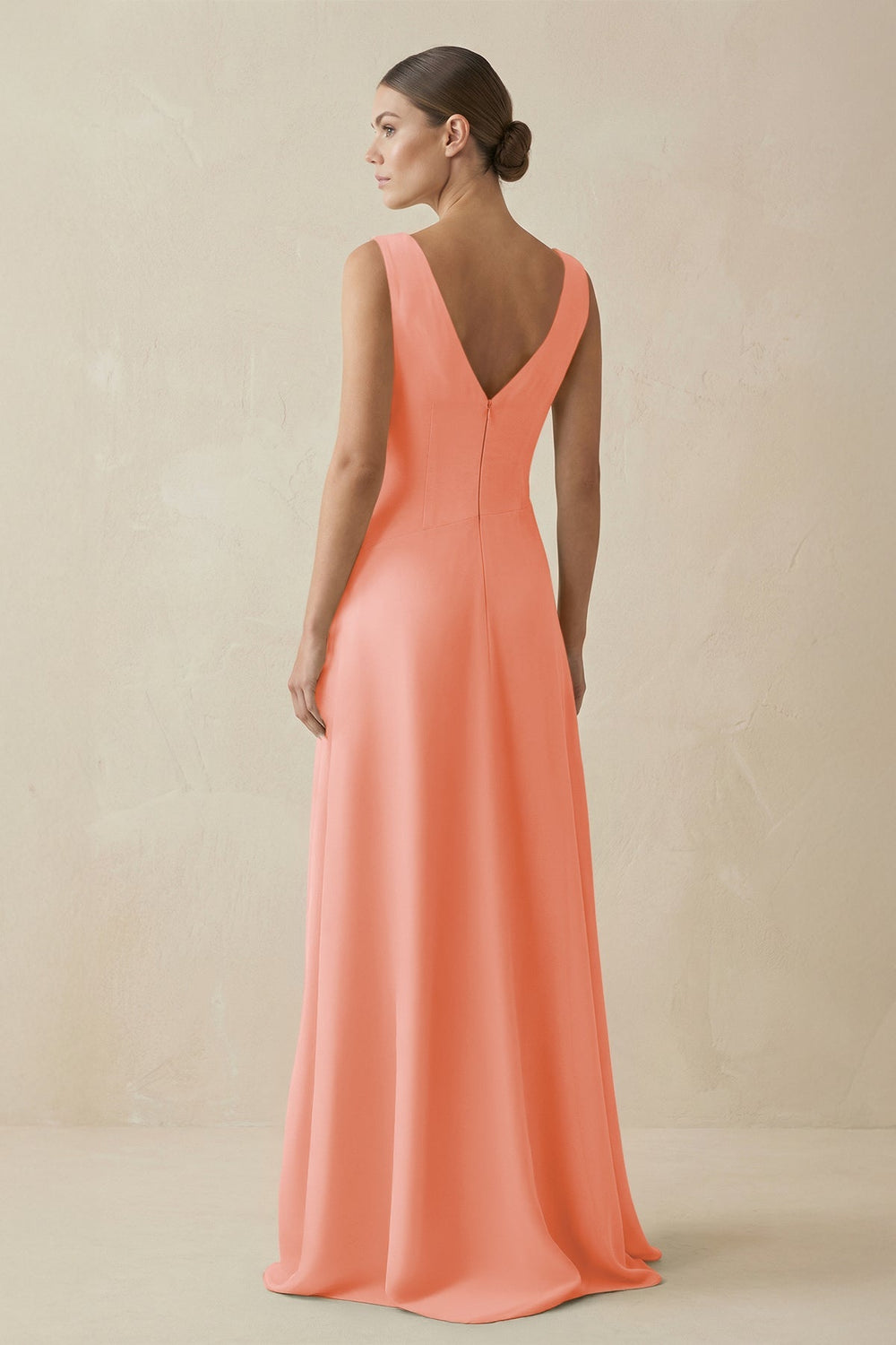 V - Neck A - Line Chiffon Ruffled Bridesmaid Dress in Rosette - KissProm Bridesmaid Dresses
