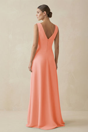 V - Neck A - Line Chiffon Ruffled Bridesmaid Dress in Rosette - KissProm Bridesmaid Dresses