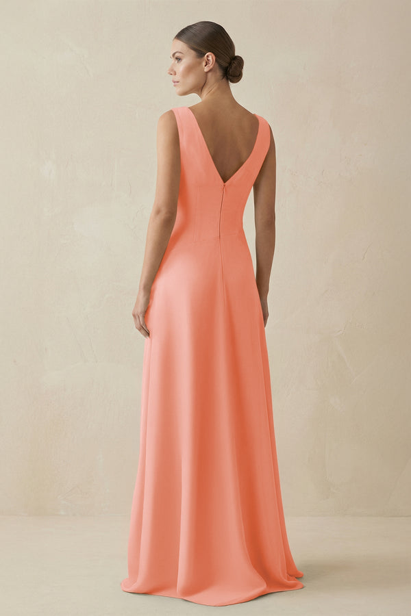 V - Neck A - Line Chiffon Ruffled Bridesmaid Dress in Rosette - KissProm Bridesmaid Dresses