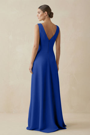 V - Neck A - Line Chiffon Ruffled Bridesmaid Dress in Royal Blue - KissProm Bridesmaid Dresses