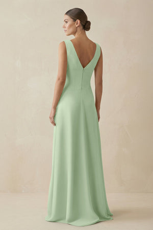 V - Neck A - Line Chiffon Ruffled Bridesmaid Dress in Sage - KissProm Bridesmaid Dresses