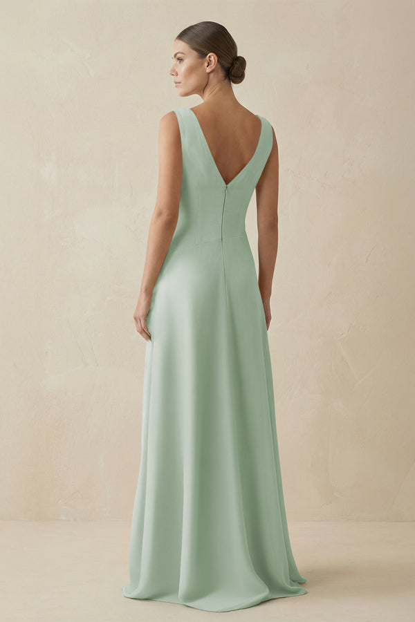 V - Neck A - Line Chiffon Ruffled Bridesmaid Dress in Sage - KissProm Bridesmaid Dresses