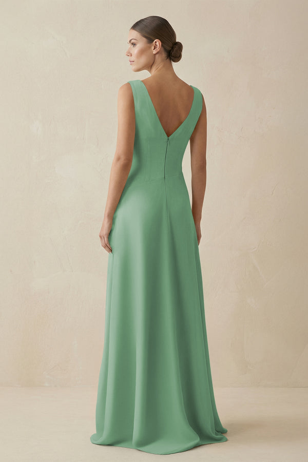 V - Neck A - Line Chiffon Ruffled Bridesmaid Dress in Sea Glass - KissProm Bridesmaid Dresses