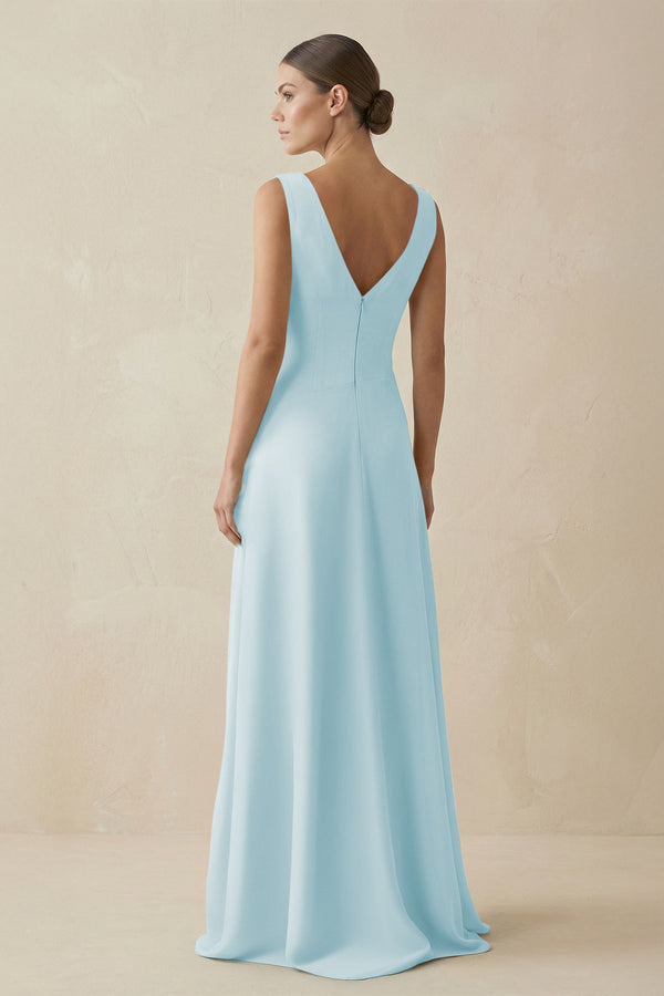 V - Neck A - Line Chiffon Ruffled Bridesmaid Dress in Sky Blue - KissProm Bridesmaid Dresses