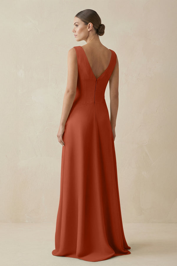 V - Neck A - Line Chiffon Ruffled Bridesmaid Dress in Spice - KissProm Bridesmaid Dresses