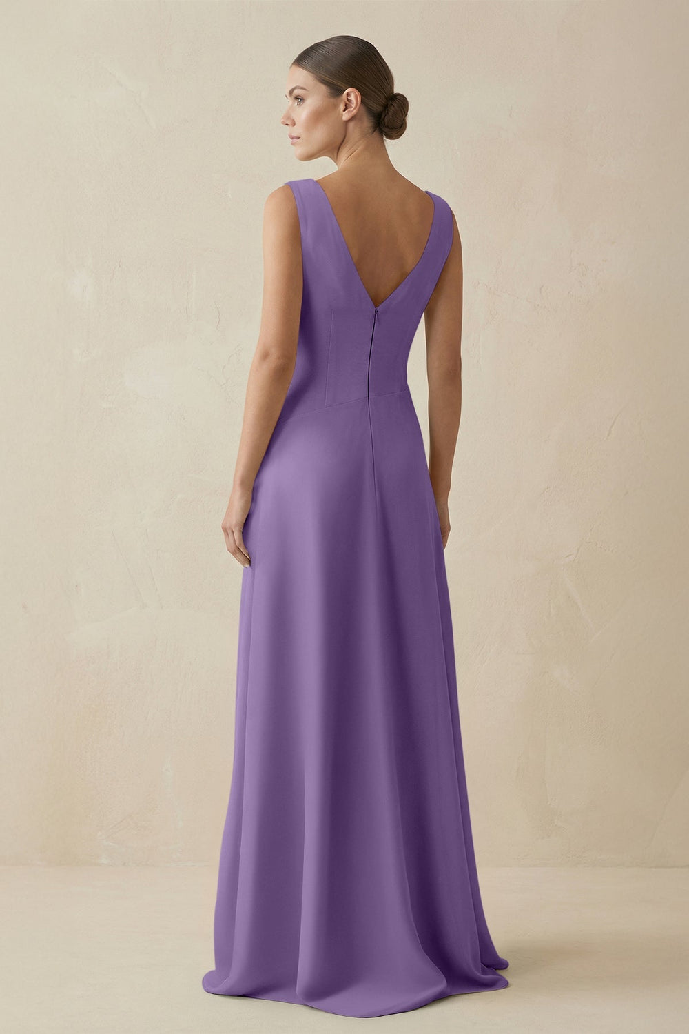 V - Neck A - Line Chiffon Ruffled Bridesmaid Dress in Tahiti - KissProm Bridesmaid Dresses