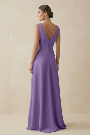 V - Neck A - Line Chiffon Ruffled Bridesmaid Dress in Tahiti - KissProm Bridesmaid Dresses