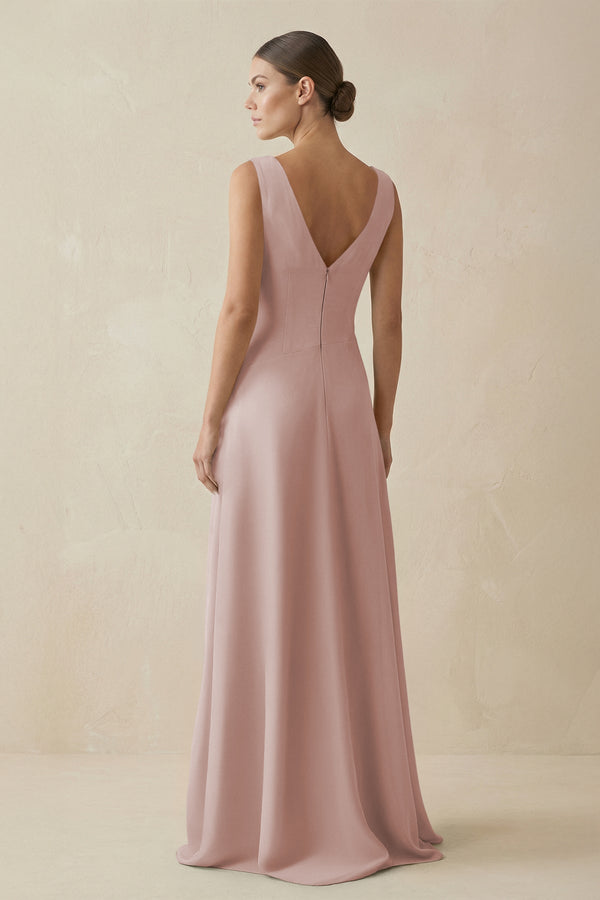 V - Neck A - Line Chiffon Ruffled Bridesmaid Dress in Toffee - KissProm Bridesmaid Dresses