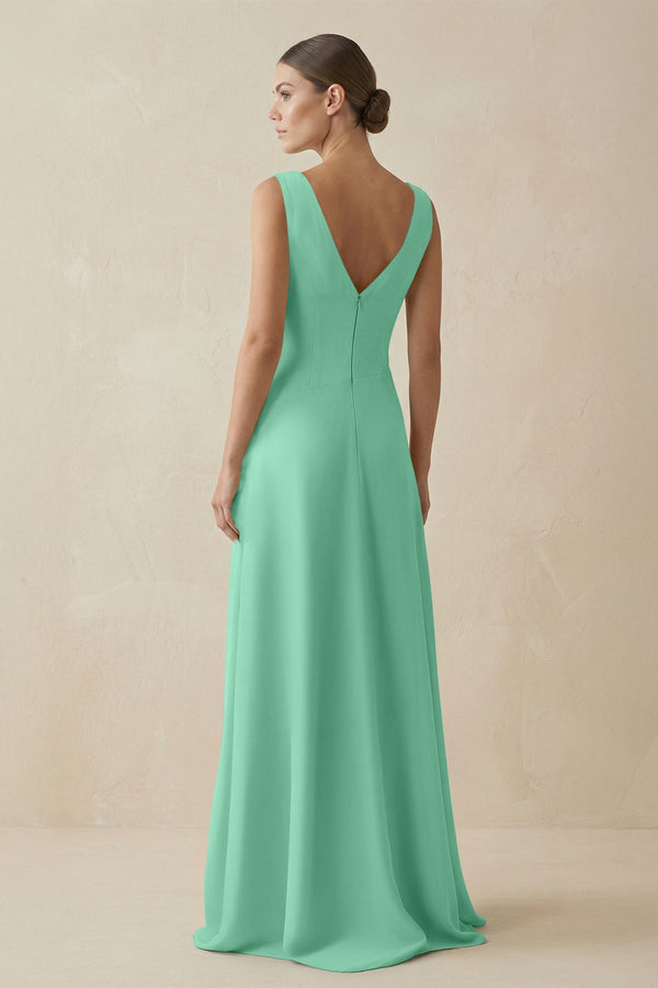 V - Neck A - Line Chiffon Ruffled Bridesmaid Dress in Turquoise - KissProm Bridesmaid Dresses