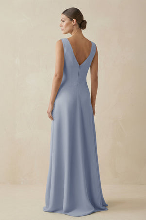V - Neck A - Line Chiffon Ruffled Bridesmaid Dress in Twilight - KissProm Bridesmaid Dresses