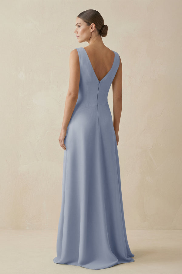 V - Neck A - Line Chiffon Ruffled Bridesmaid Dress in Twilight - KissProm Bridesmaid Dresses